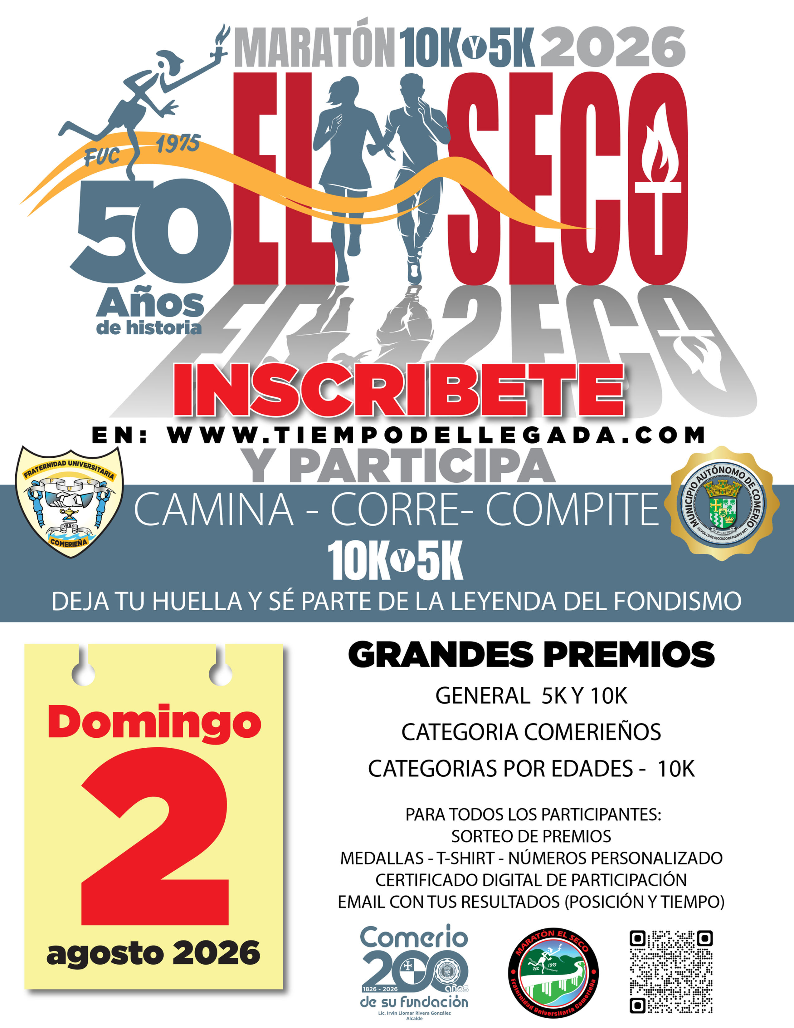 Afiche oficial con fecha, premios y detalles del Maratón El Seco