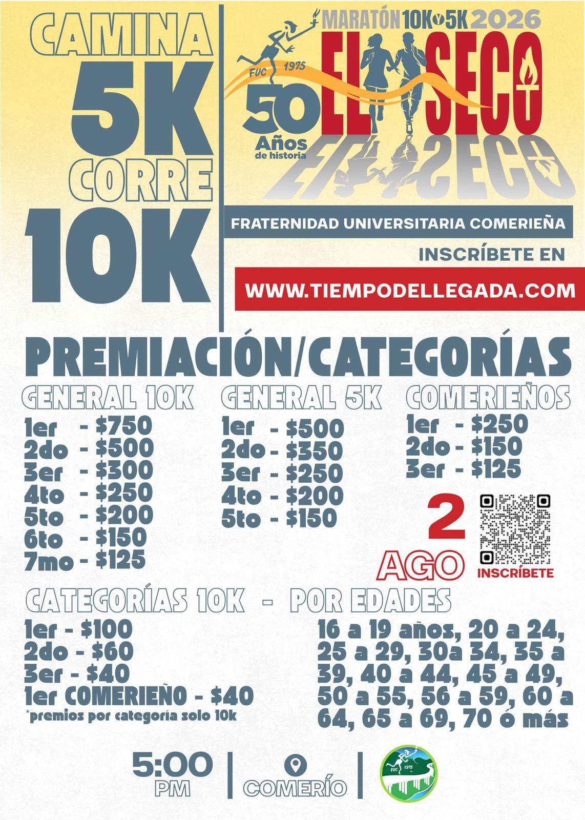 Afiche de premiación y categorías del Maratón El Seco